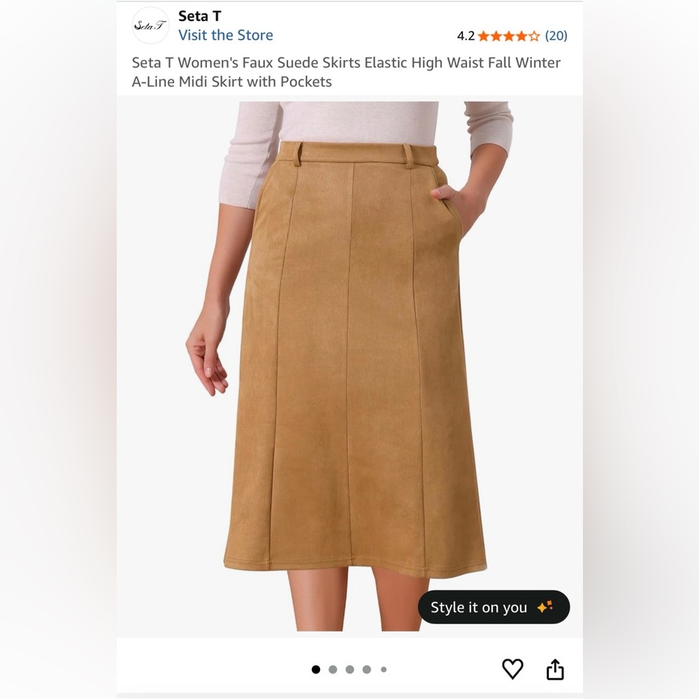 NWOT Brown Suede A-Line Midi Skirt